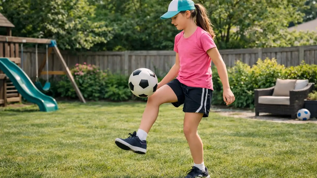 girl juggling ball - practicing soccer to improve