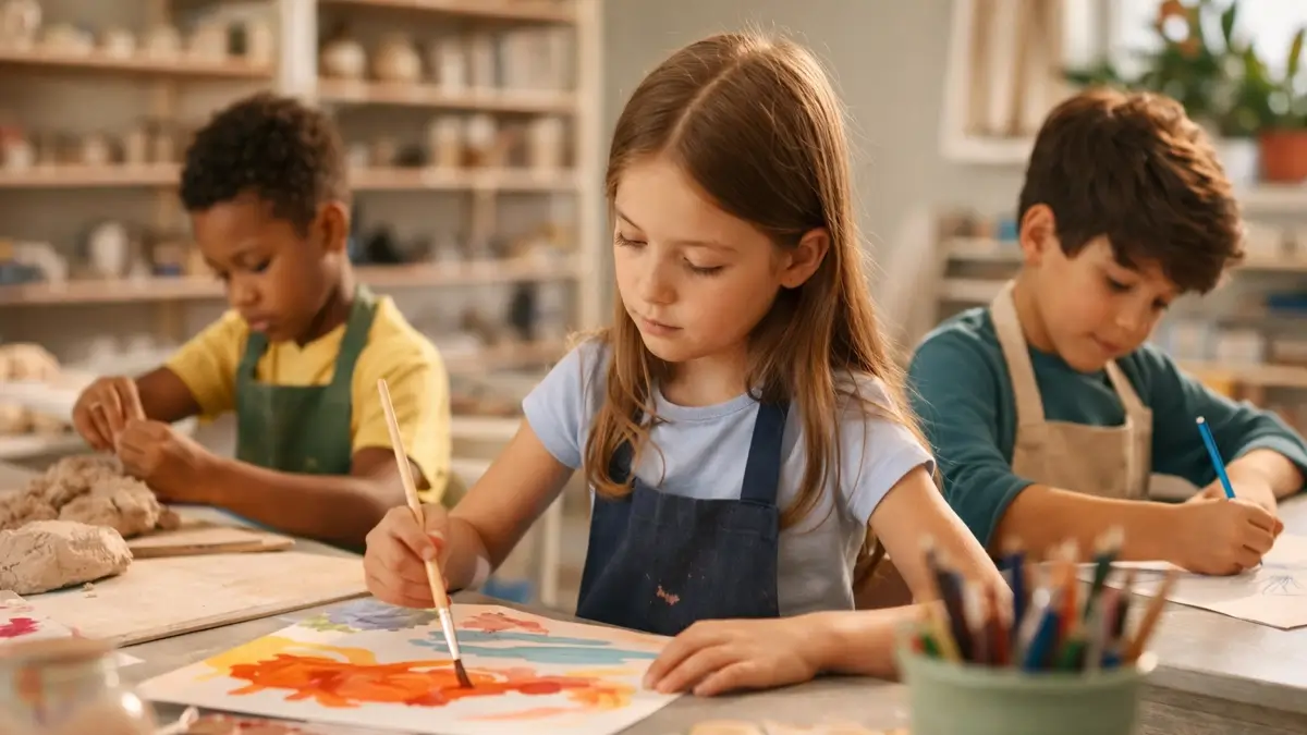 shy introverted kids happy in an art class