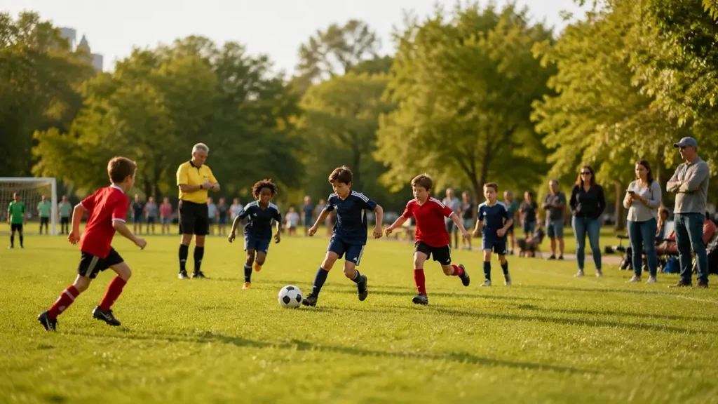 Kids playing Toronto High Park soccer game